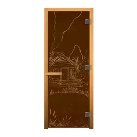Дверь стеклянная Бронза Матовая "БАНЬКА" 1900х700мм (8мм, 3 петли 710 CR, коробка осина, открывание правое)
