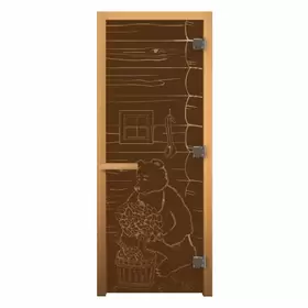 Дверь стеклянная Бронза Матовая "МИШКА" 1900х700мм (8мм, 3 петли 710 CR хром, коробка осина, открывание правое)
