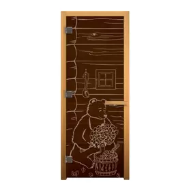 Дверь стеклянная Бронза "МИШКА" 1900х700мм (8мм, 3 петли 710 CR хром, коробка осина)