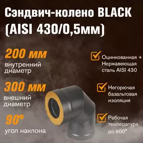 Сэндвич-колено BLACK (AISI 430/0,5мм) 90* 3 секции
